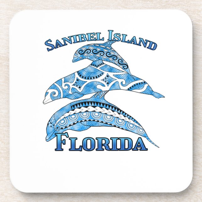 Sanibel Island Florida Vacation Tribal Dolphins Beverage Coaster (Front)