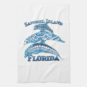 Sanibel Island Florida Vacation Tribal Dolphins Kitchen Towel