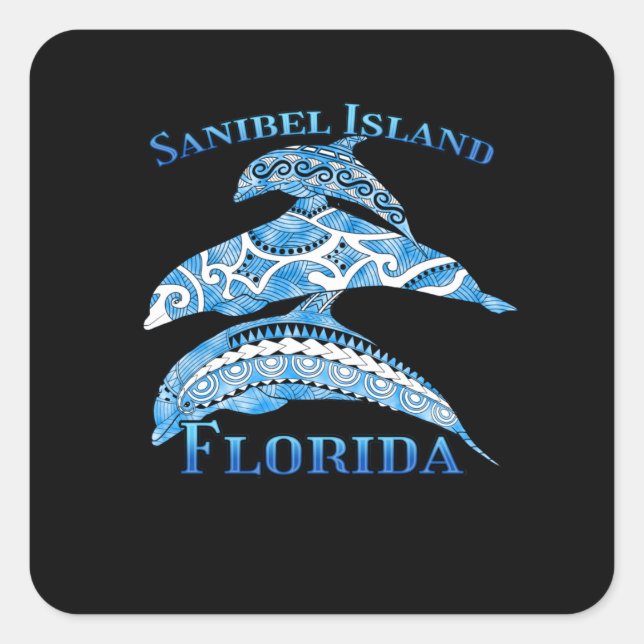 Sanibel Island Florida Vacation Tribal Dolphins Square Sticker (Front)
