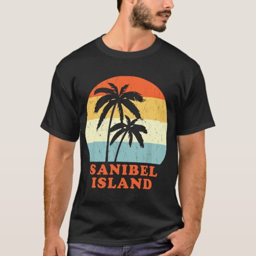 Sanibel Island Florida Vintage Palm Tree Sunset V T_Shirt