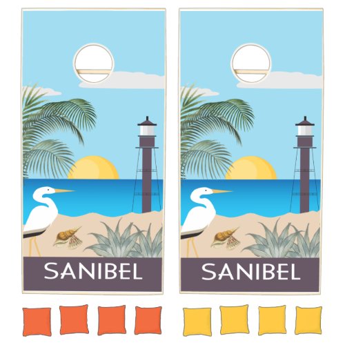 Sanibel Island Florida vintage style illustration Cornhole Set