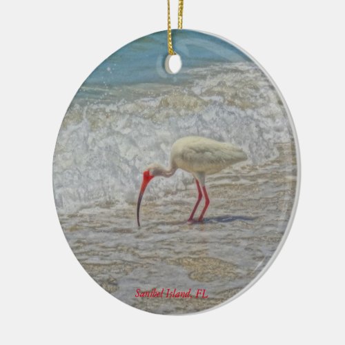 Sanibel Island Florida White Ibis Tropical Bird Ceramic Ornament