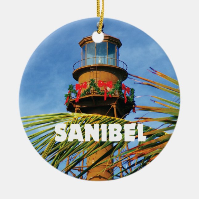 Sanibel Island Lighthouse Christmas Ceramic Ornament (Front)