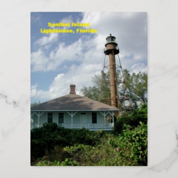 Sanibel Island Lighthouse Fl. Foil Holiday Postcard by paul68 at Zazzle