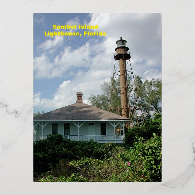 Sanibel Island Lighthouse Fl. Foil Holiday Postcard (Front)