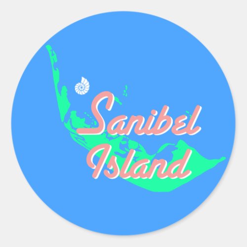 Sanibel Island map outline design Classic Round Sticker