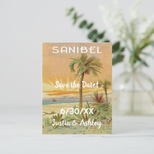 Sanibel Island vintage art save the date wedding Postcard