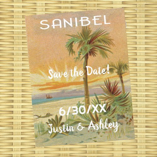 Sanibel Island vintage art save the date wedding Postcard