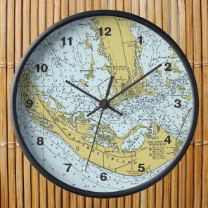 Sanibel Island Vintage map Clock