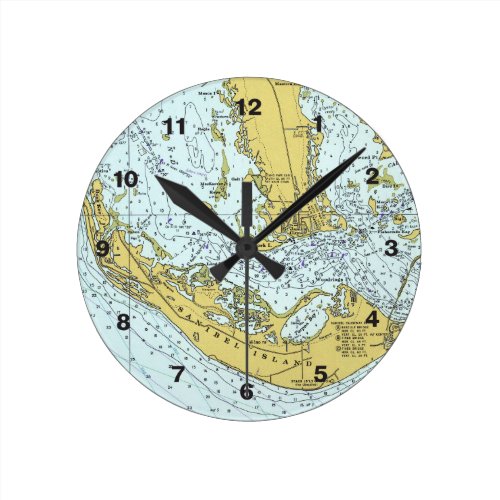Sanibel Island Vintage map Round Clock