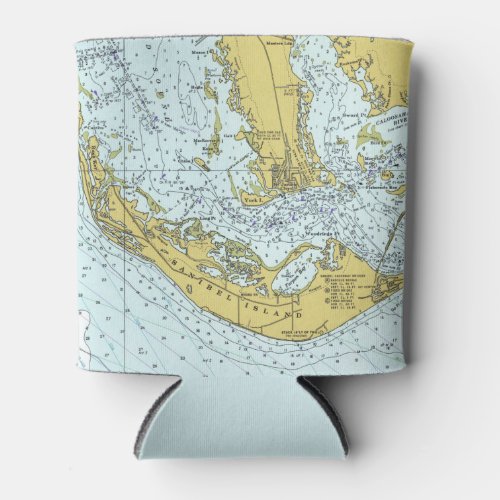 Sanibel Island vintage nautical map Can Cooler