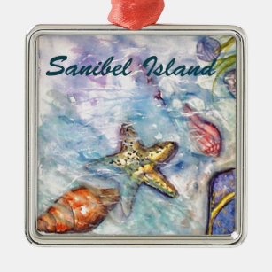 Sanibel Island Watercolor Florida Art Metal Ornament