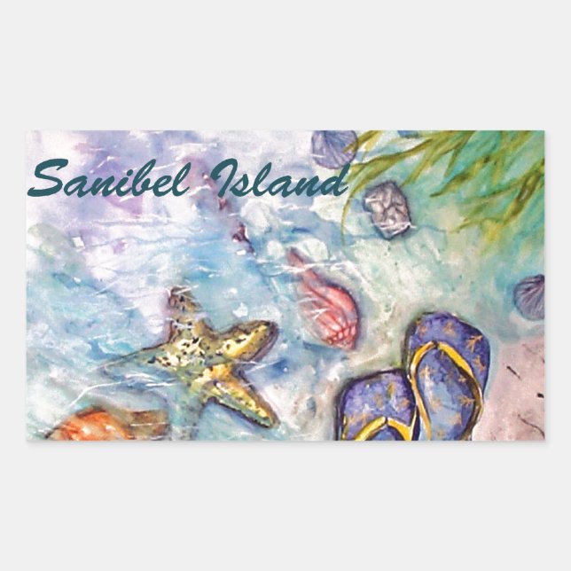 Sanibel Island Watercolor Florida Art Rectangular Sticker (Front)