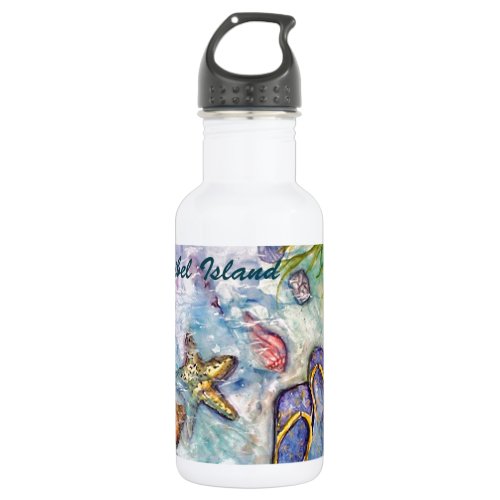 Sanibel Island Watercolor Florida Art Stainless Steel Water Bottle