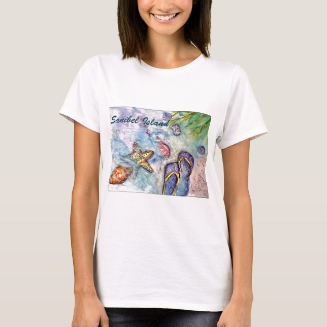 Sanibel Island Watercolor Florida Art T-Shirt (Front)