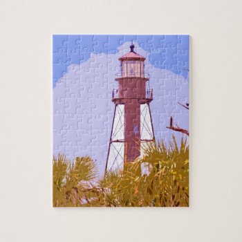 "sanibel Lighthouse Woodcut" Collection Jigsaw Puzzle by DragonL8dy at Zazzle