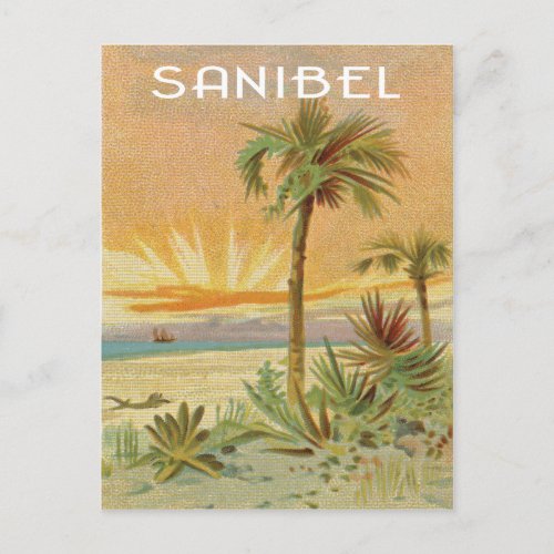 Sanibel vintage beach scene postcard