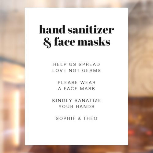 Sanitizer and Face Masks  Modern Retro Wedding Window Cling