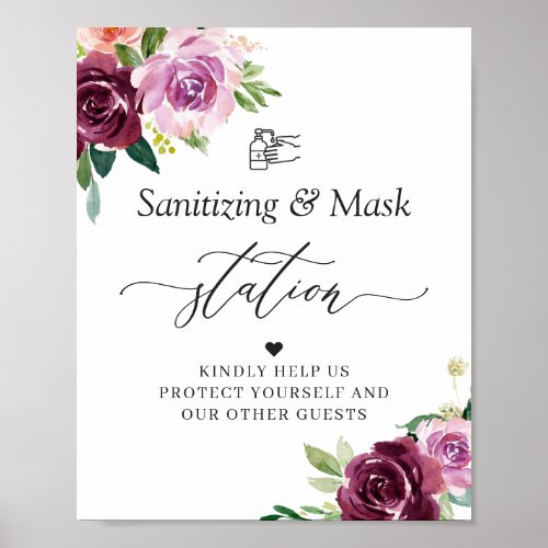 Sanitizing Mask Station Sign Mauve Purple Floral