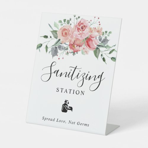 Sanitizing Station Blush Pink Floral Wedding Pedestal Sign