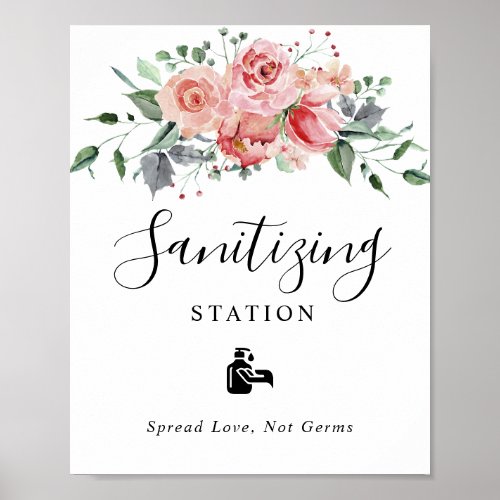 Sanitizing Station Blush Pink Floral Wedding  Poster