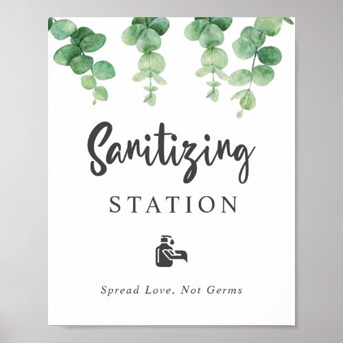 Sanitizing Station Eucalyptus Wedding Botanical  Poster