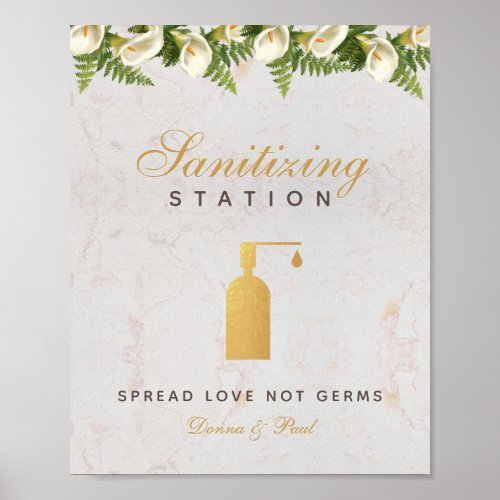 Sanitizing Station Gold Calla Lilies Wedding Sign