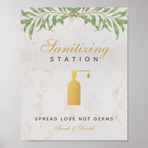 Sanitizing Station Gold Greenery Botanical Wedding Poster