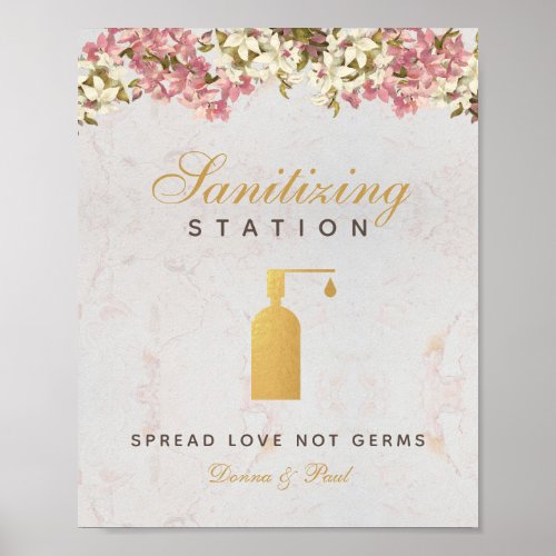 Sanitizing Station Gold Pink Orchids Wedding Poster