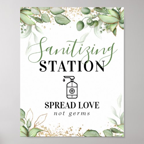 Sanitizing Station Greenery Gold Template Poster