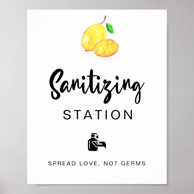 Sanitizing Station Lemon Wedding Bridal Shower Poster (Front)