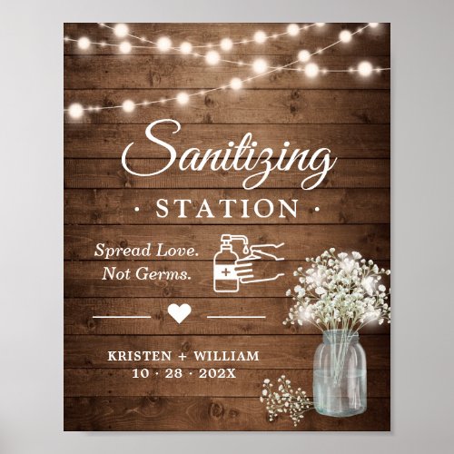 Sanitizing Station Rustic Babys Breath Lights Poster