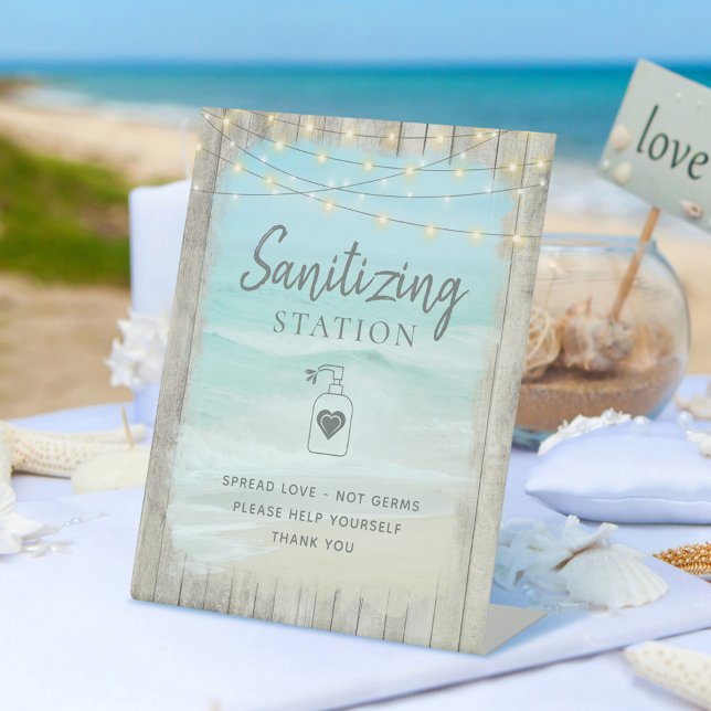 Sanitizing Station Rustic Beach Ocean Coastal Pedestal Sign (Creator Uploaded)