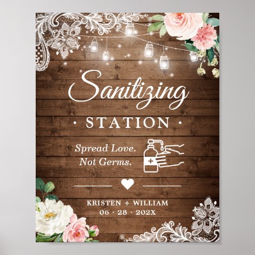 Sanitizing Station Rustic Mason Jar Lights Floral Poster