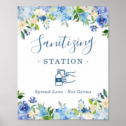 Sanitizing Station Sign Blue Hydrangea Floral