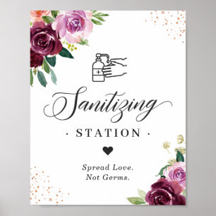 Sanitizing Station Sign Lilac Plum Purple Floral