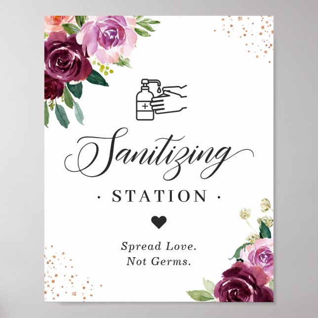 Sanitizing Station Sign Lilac Plum Purple Floral (Front)