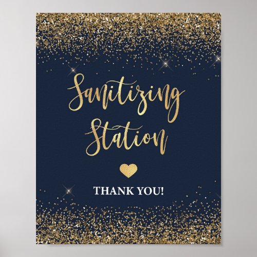 Sanitizing Station Sign Navy  Gold Confetti Sign