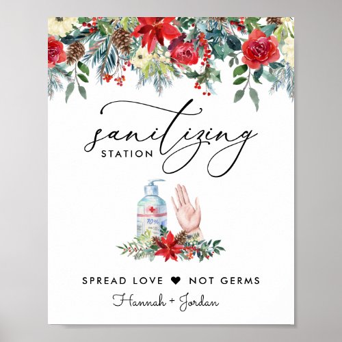 Sanitizing Station Sign  Rustic Winter Floral