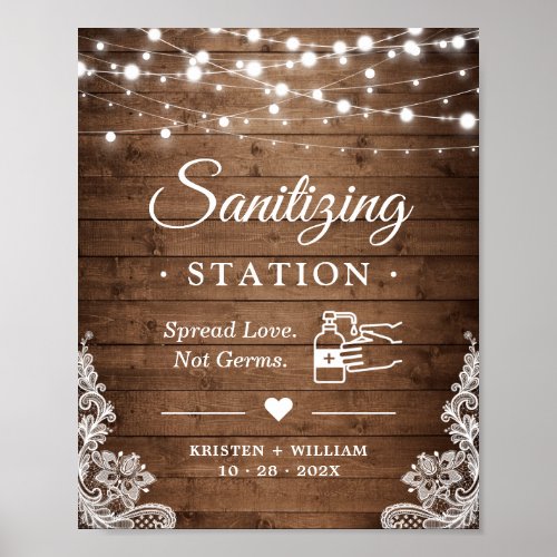 Sanitizing Station Sign Rustic Wood Twinkle Lights