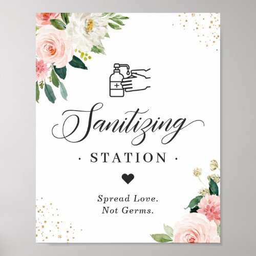 Sanitizing Station Sign Wedding Blush Pink Floral