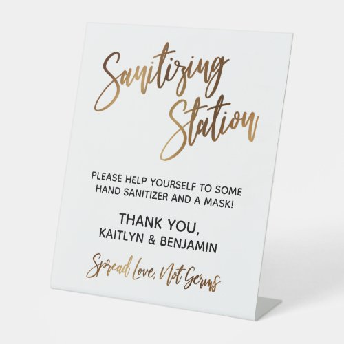 Sanitizing Station Simple Gold Typography Pedestal Sign