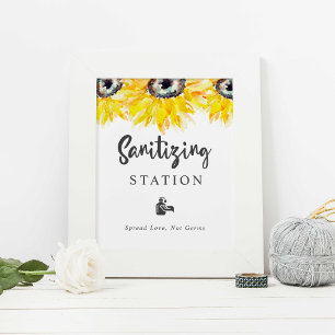 Sanitizing Station Sunflower Wedding Watercolor Poster