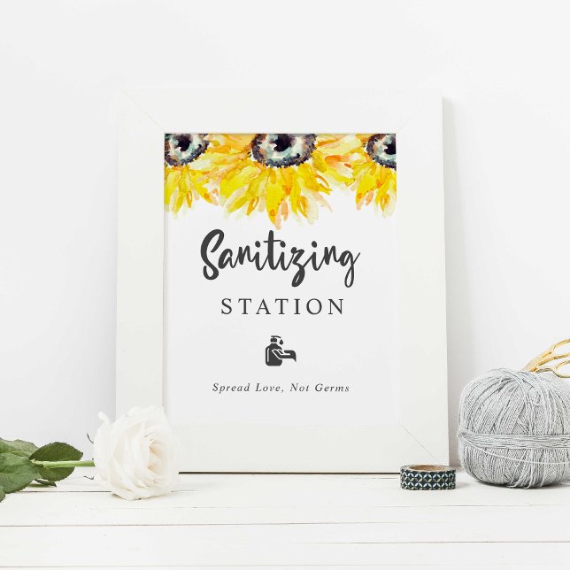 Sanitizing Station Sunflower Wedding Watercolor Poster (Creator Uploaded)