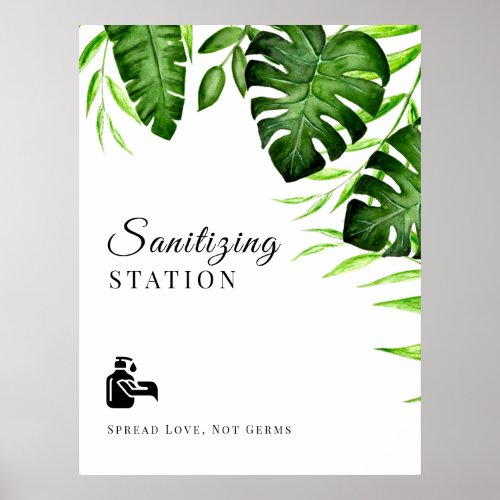 Sanitizing Station Tropical Jungle Greenery Modern Poster
