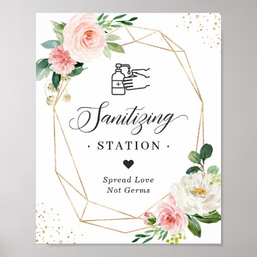 Sanitizing Station Wedding Blush Floral Geometric Poster