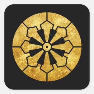 Sanja Matsuri Komagata mon Black Faux Gold Square Sticker