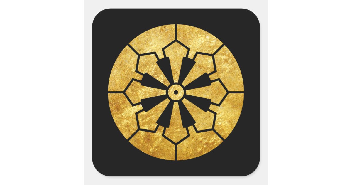 Sanja Matsuri Komagata mon Black Faux Gold Square Sticker | Zazzle