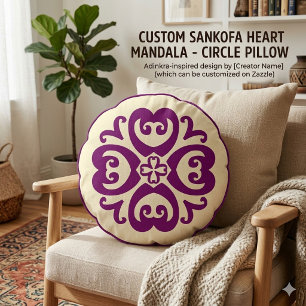 Sankofa Adinkra Mandala - African Heritage Round Pillow