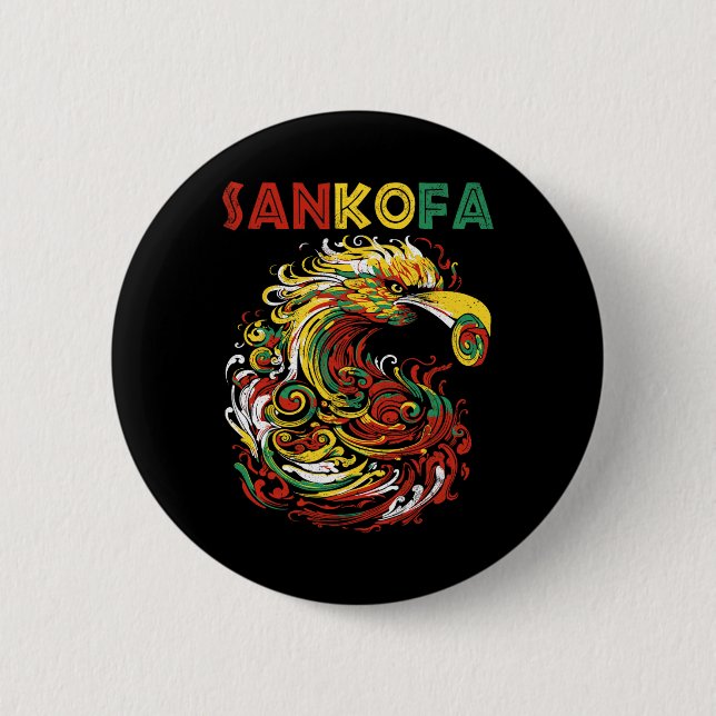 Sankofa Juneteenth Ghana Sankofa Symbol Adinkra  Button (Front)
